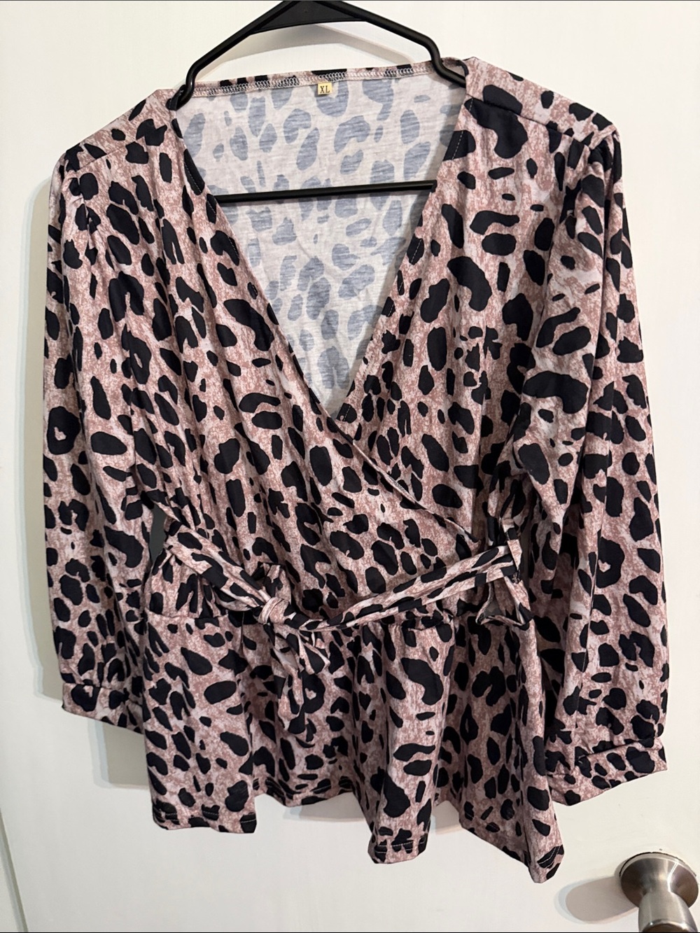 Womens Pink Animal Print Wrap Top with Belt